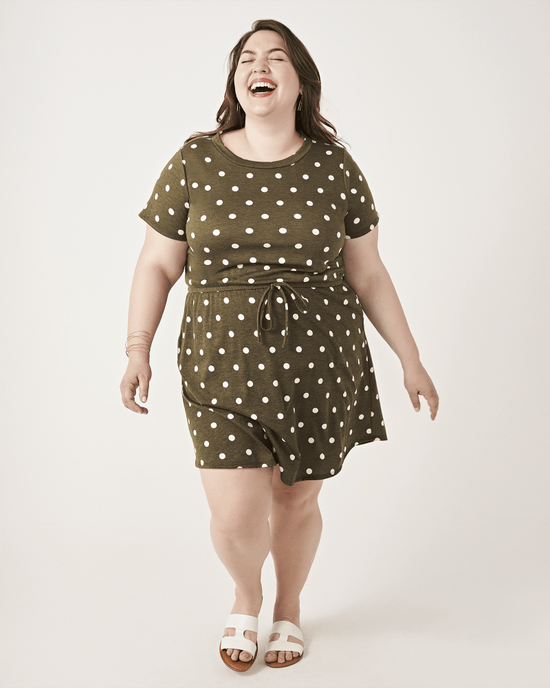 Plus size model with rectangle body shape wearing Alice Drawstring T-Shirt Dress by Meri Skye | Dia&Co | dia_product_style_image_id:161239